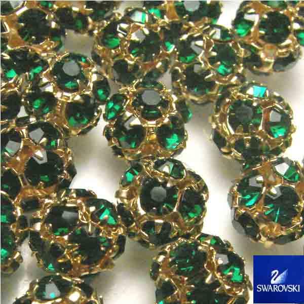 Emerald with Gold 8MM Swarovski Rhinestone Ball Bead