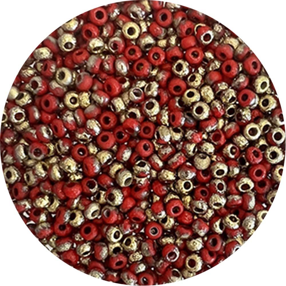 Eteched Red With Gold 8/0 Seed Bead