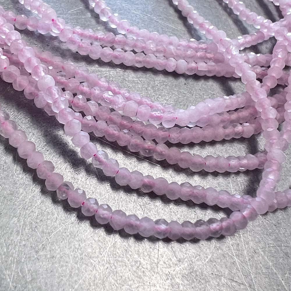 3X2MM Facetted Rondelle Rose Quartz Strand