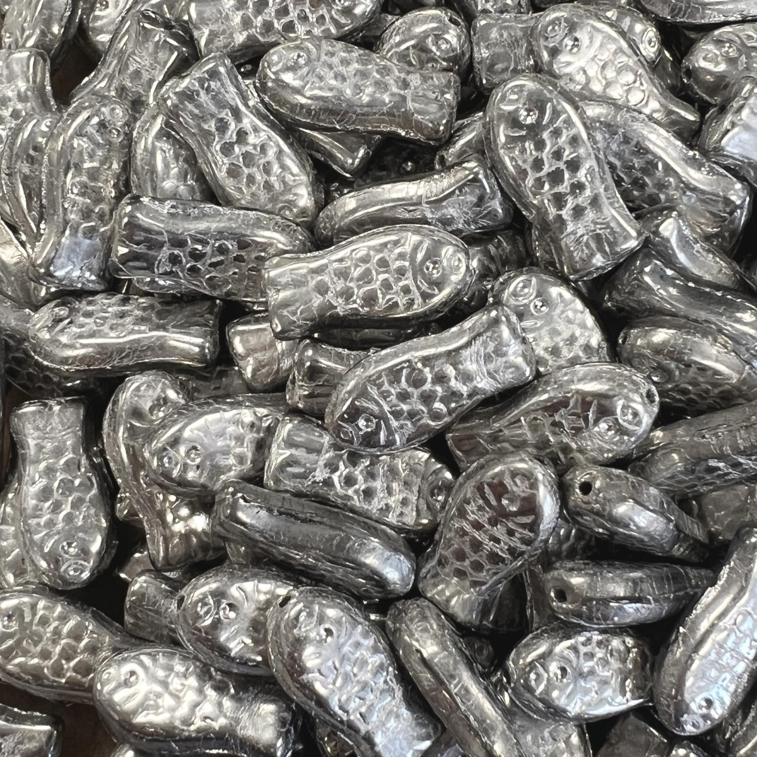 Full Silver 14x7MM Glass Fish Bead