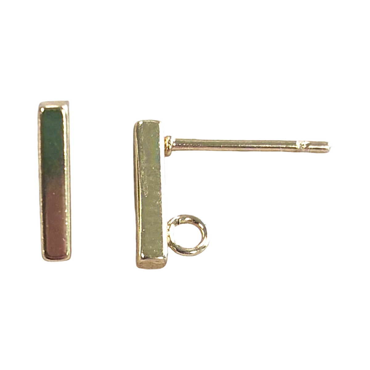 Gold Plate 304 Stainless Steel 4x2MM Bar Earring Stud With Closed Hanging Loop