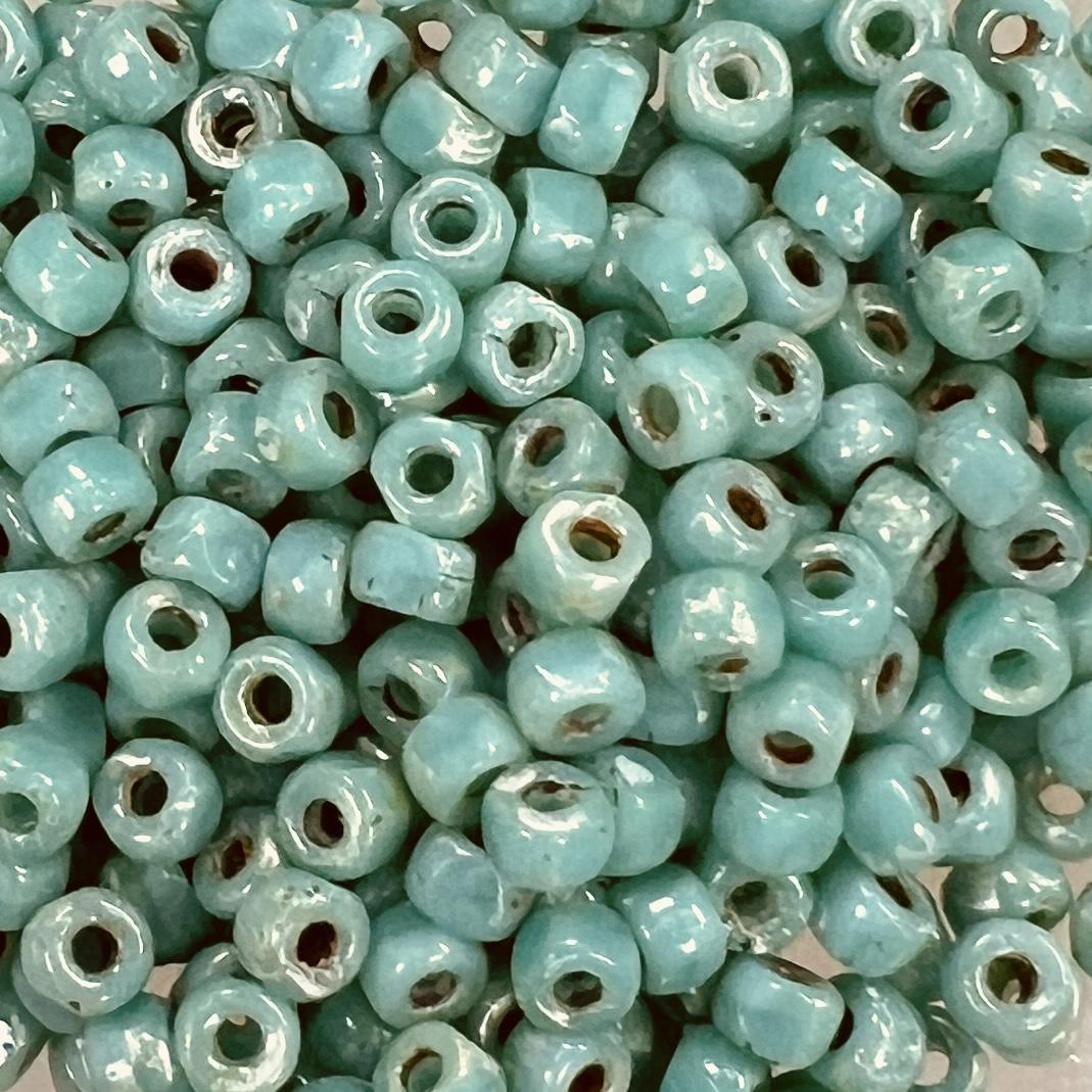 Green Turquoise Silver Picasso 6/0 Cut Matubo Seed Bead