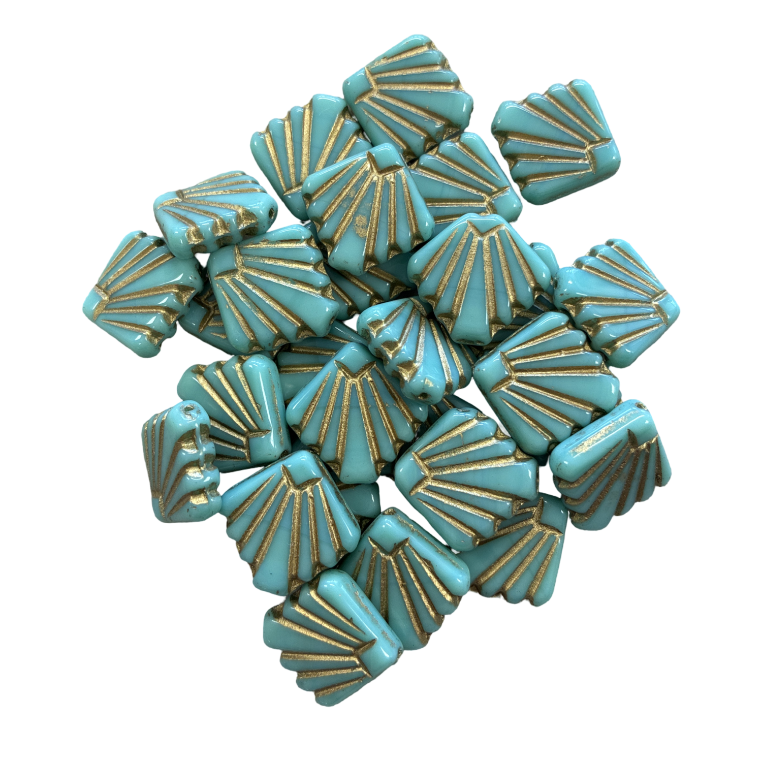 Green Turquoise With Gold Detail 17MM Fan Bead