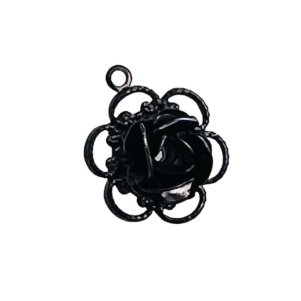 Gunmetal Plate 14x11MM Rose With Filigree Backing