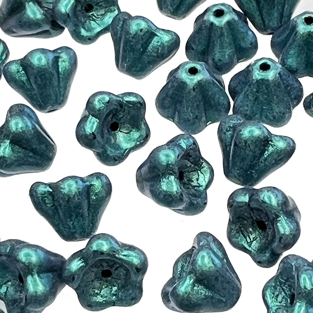 Matte Metallic Teal 8x6MM Bell Flower