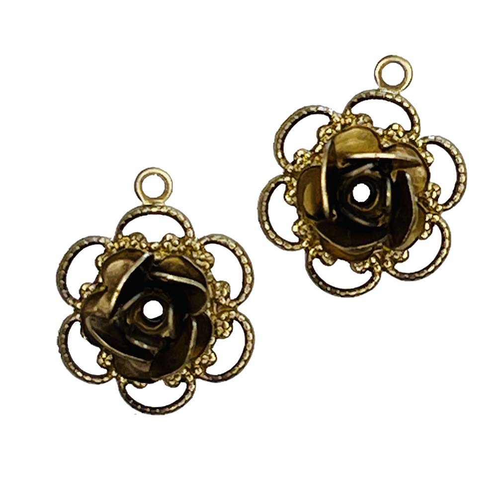 Brass 14x11MM Rose With Filigree Backing