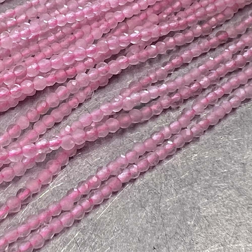 2MM Rose Quartz Facetted Ball Strand