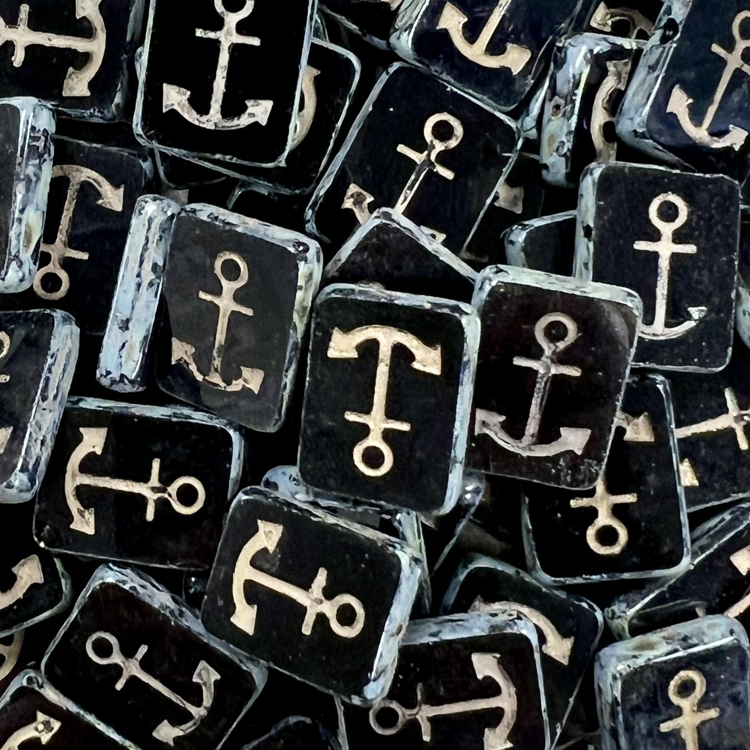 Jet Picasso Table Cut 16x12MM Rectangle With Anchor Detail