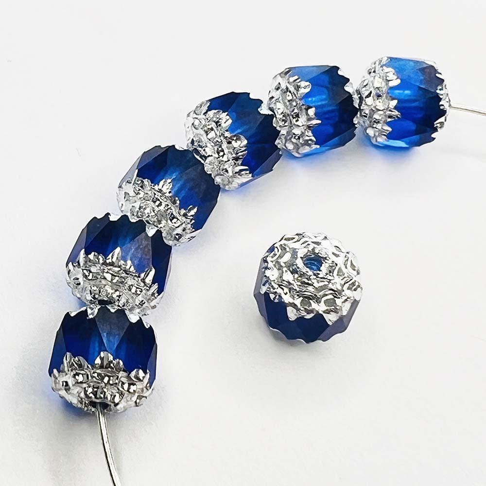 Matte Sapphire with Silver 8MM Cathedral Bead