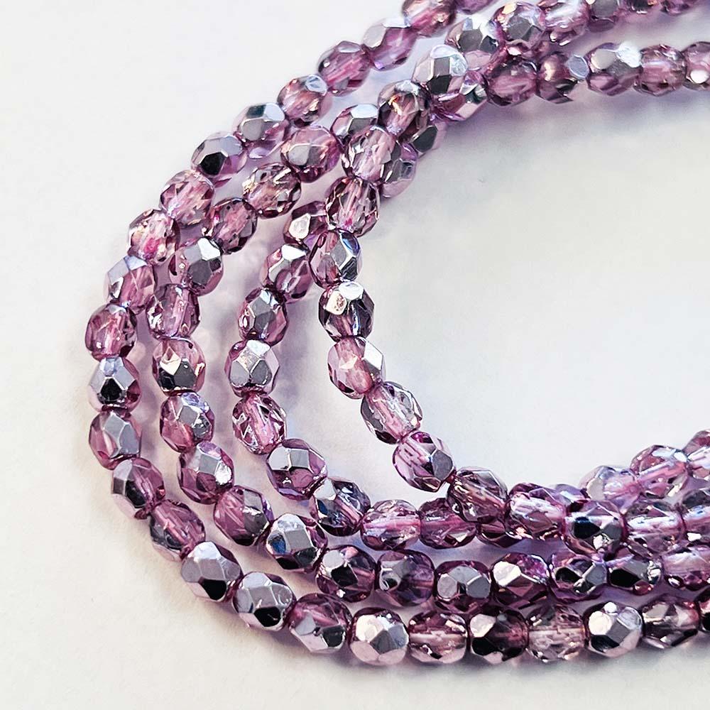 Metallic Light Rose With Crystal 4MM Fire Polish Ball
