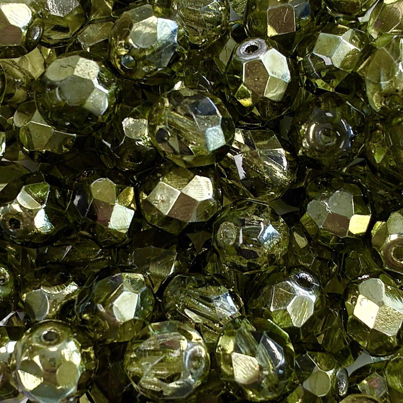 Olivine with Silver 8MM Fire Polish Ball