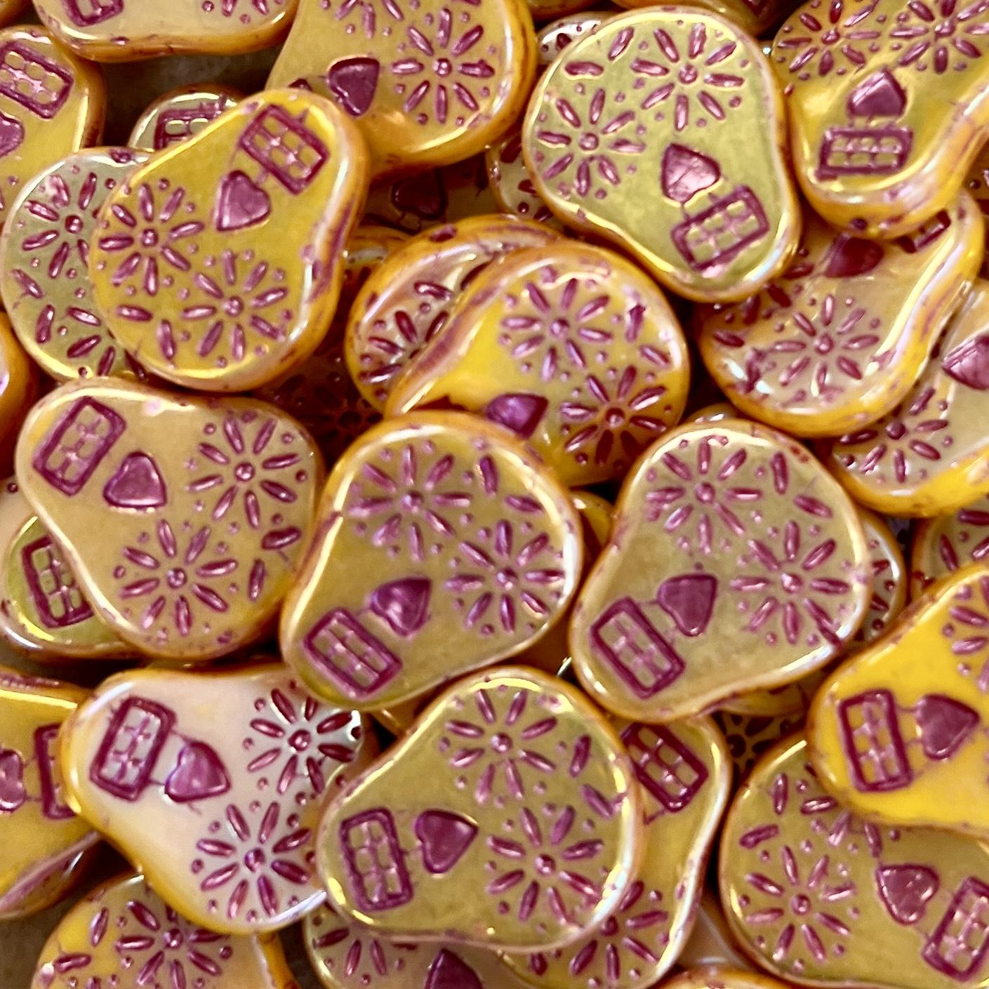 Ornage AB With Metallic Rose Detail 19x16MM Sugar Skull Bead