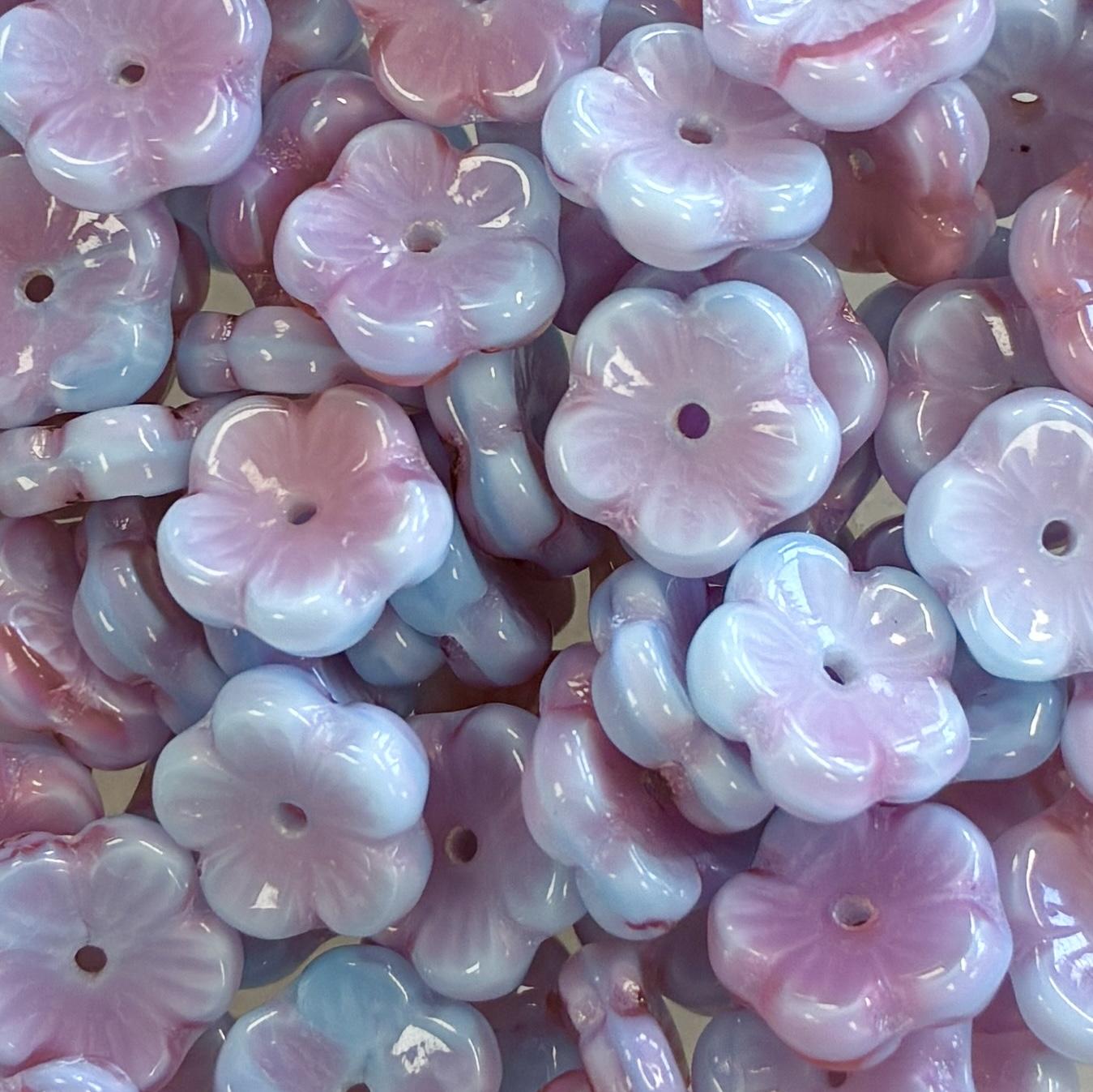 Periwinkle With Pink 8X3MM Flower Blossom Rondelle