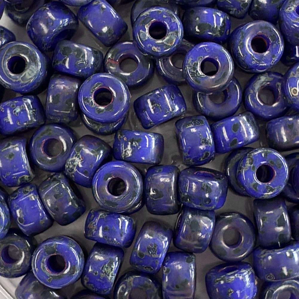 Royal Blue Picasso 2/0 Crow Roller Bead With 2MM Large Hole