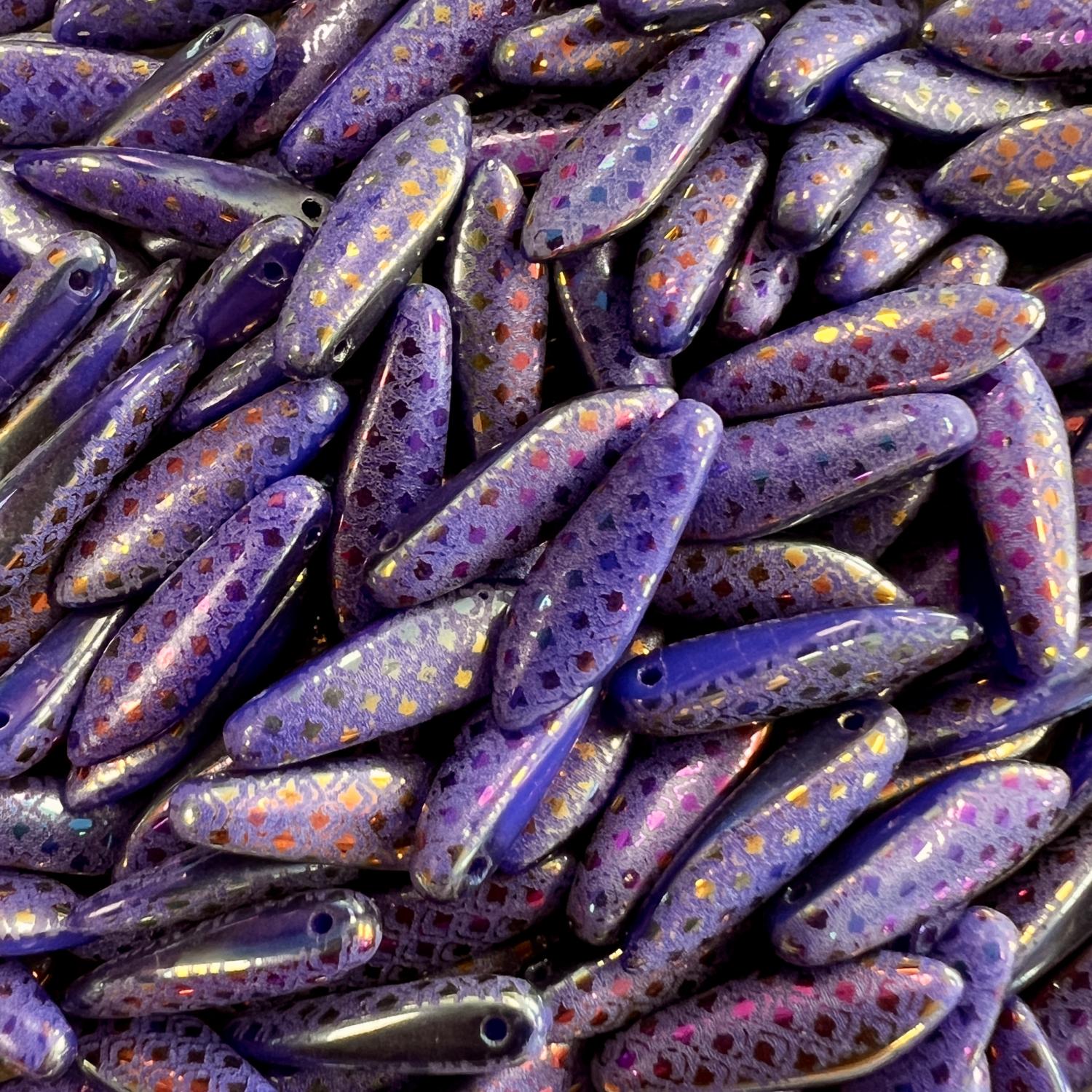 Royal Blue With Lasered Rainbow Metallic Diamond Pattern 16x5MM Dagger