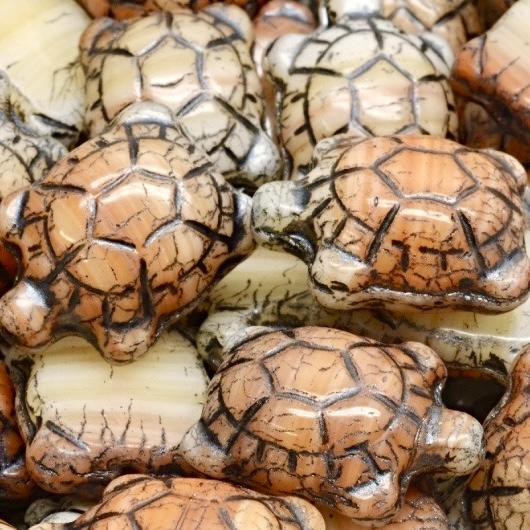 Rusty Orange and Tan Striated Turtle Bead 19x14MM