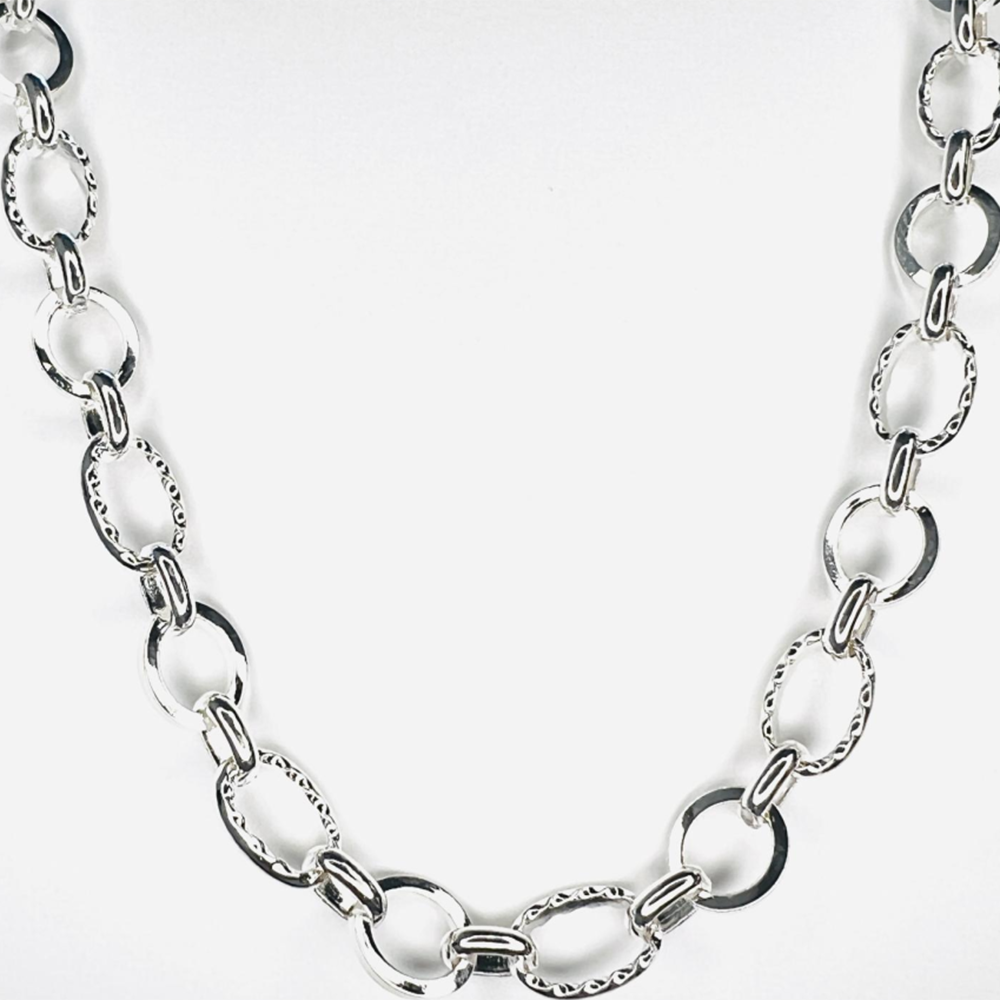 Silver Plate 11x7.5MM Plain And Textured Long Short Cable Chain