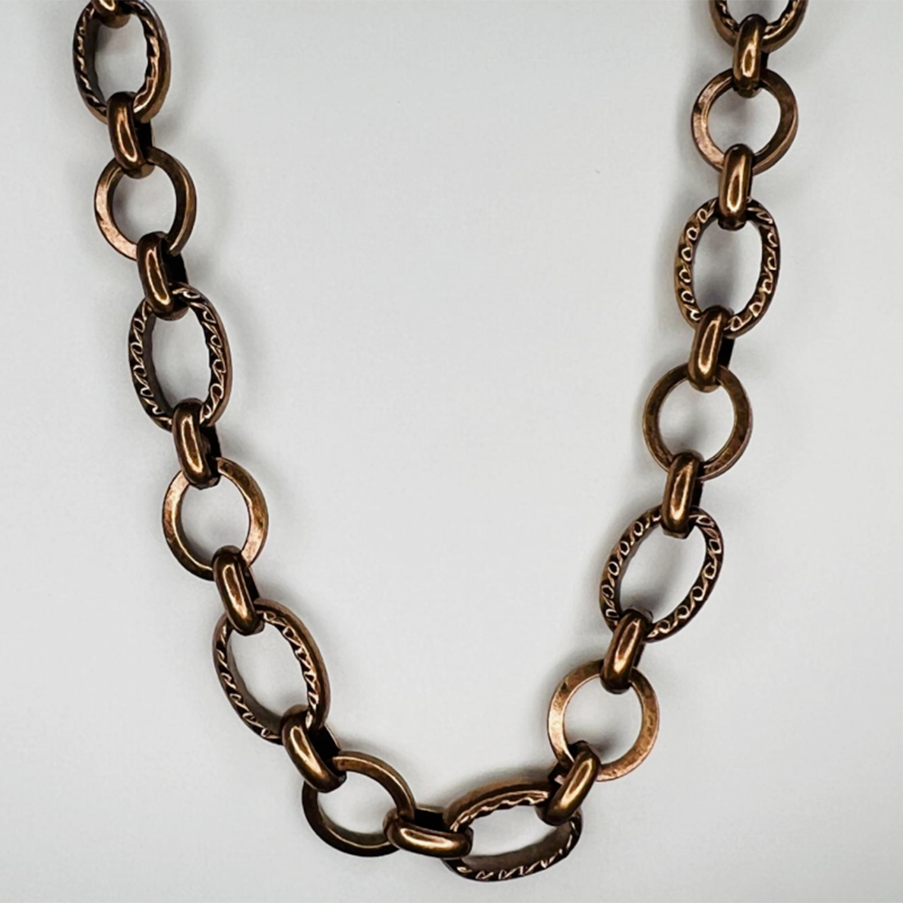 Antique Copper Plate 11x7.5MM Plain And Textured Long Short Cable Chain
