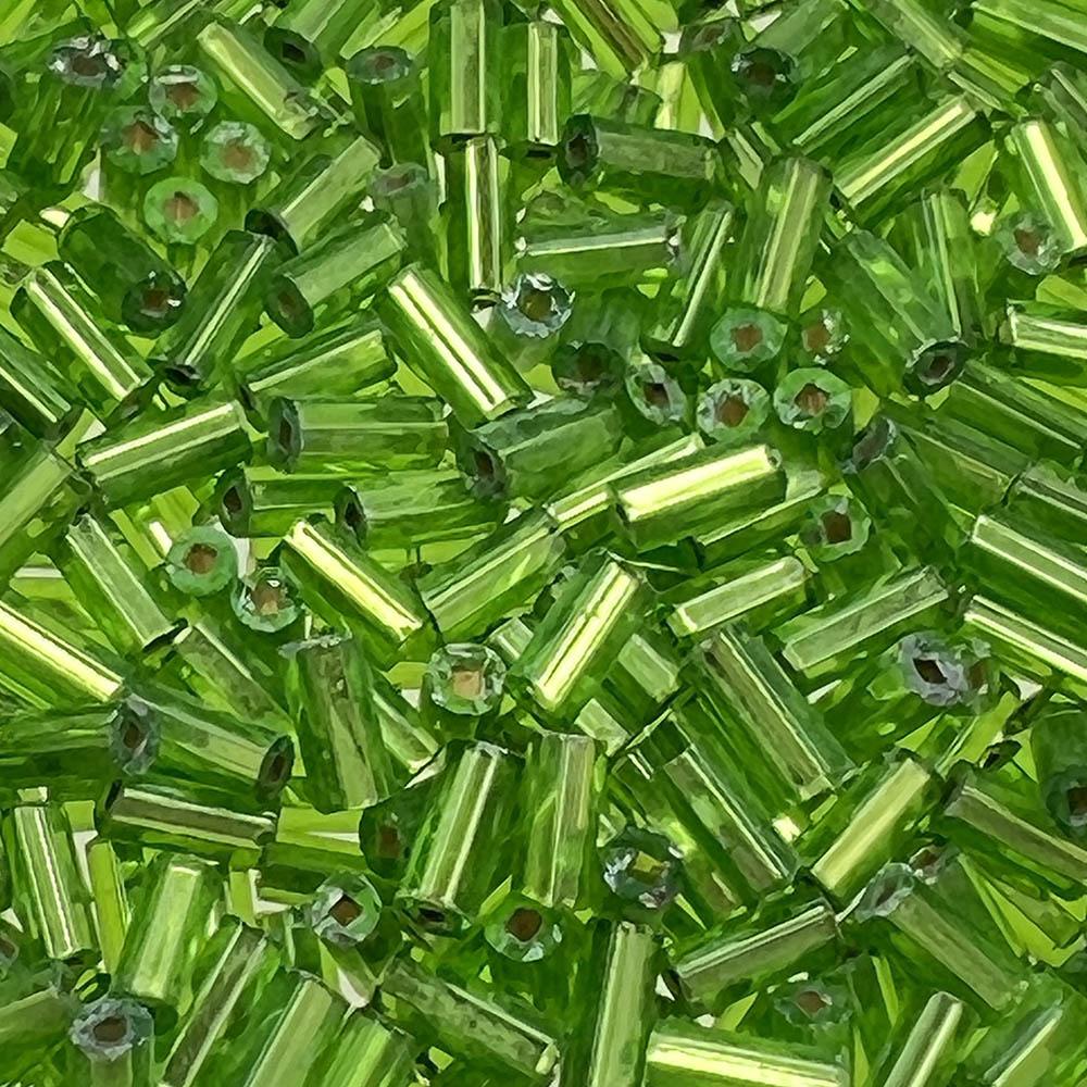 Silver Lined Peridot Green Bugle Size 2 4.5x2MM