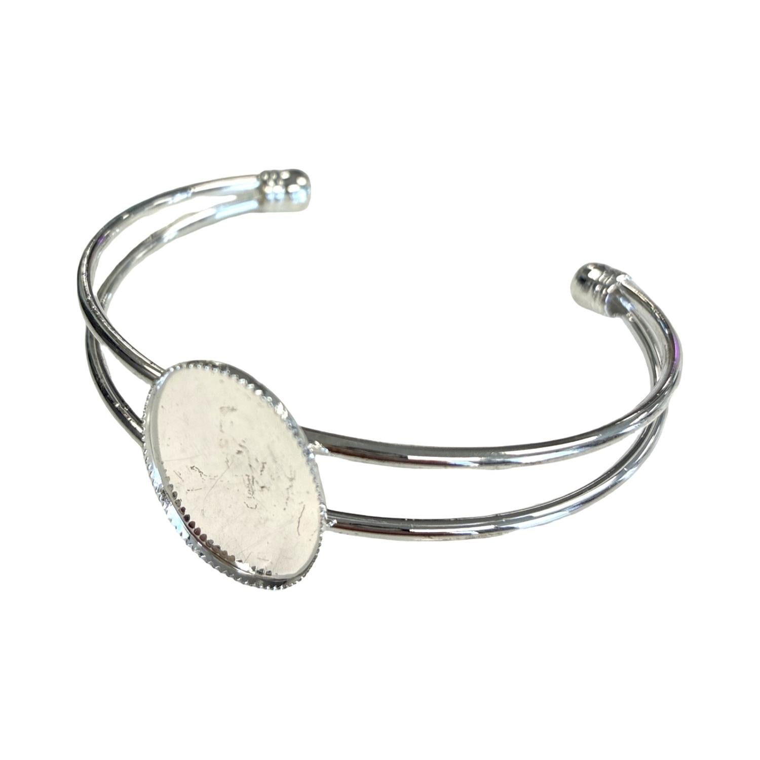 Silver Plated Wire Cuff Bracelet with 25x18MM Oval Setting