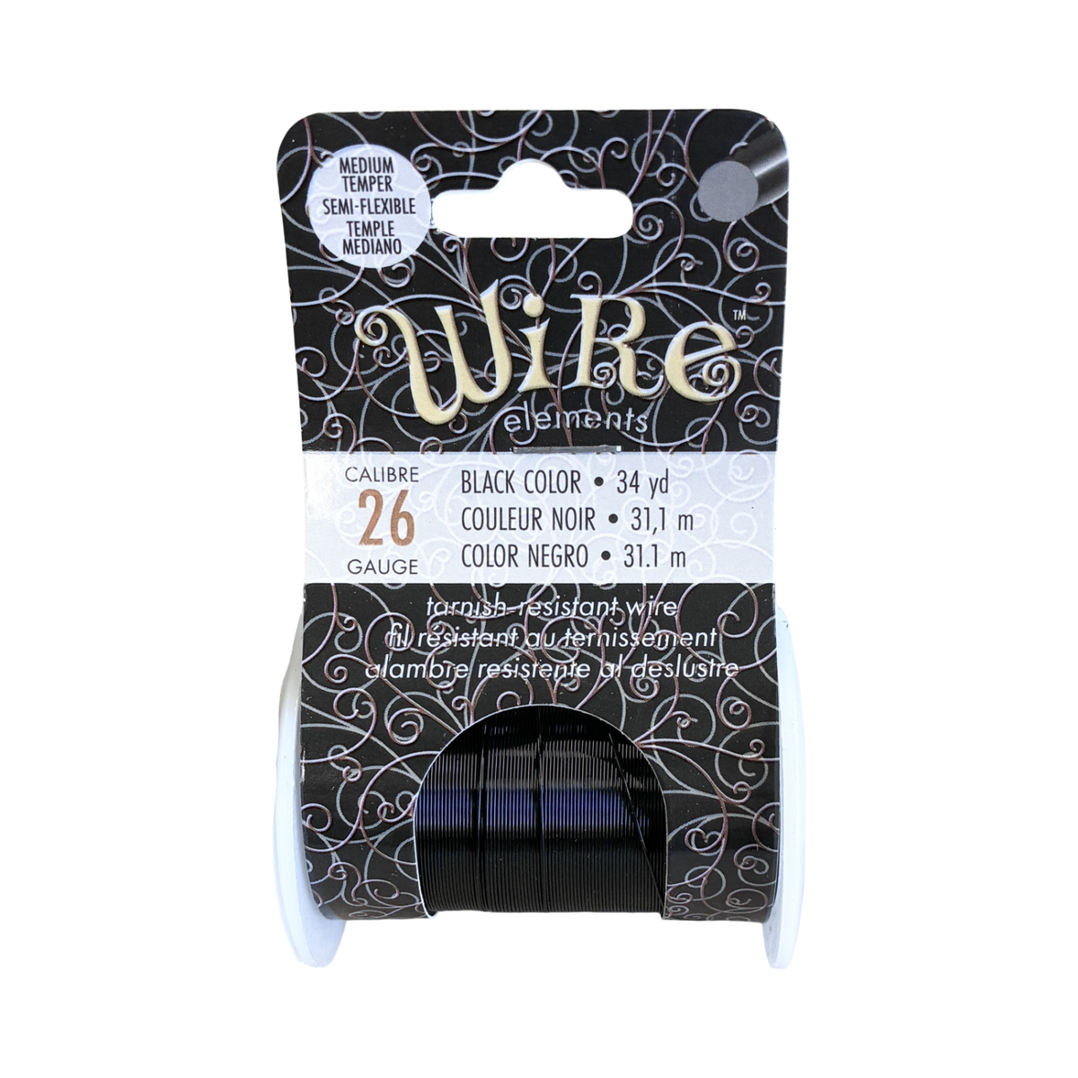 Wire Elements Black 26 Gauge Medium Temper Tarnish Resistant Wire 34 yards