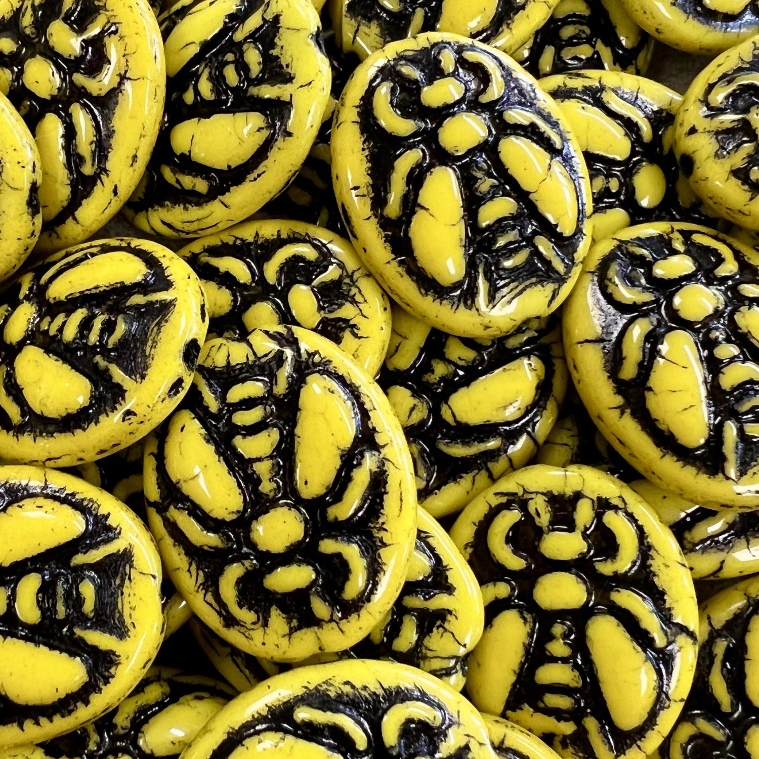 Yellow Oval Bead With Black Bee Detail 22x18MM