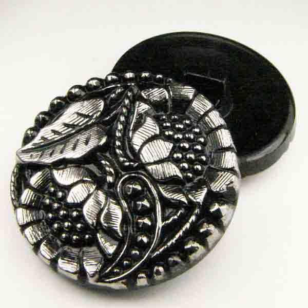 13MM Antique Silver Floral Glass Button