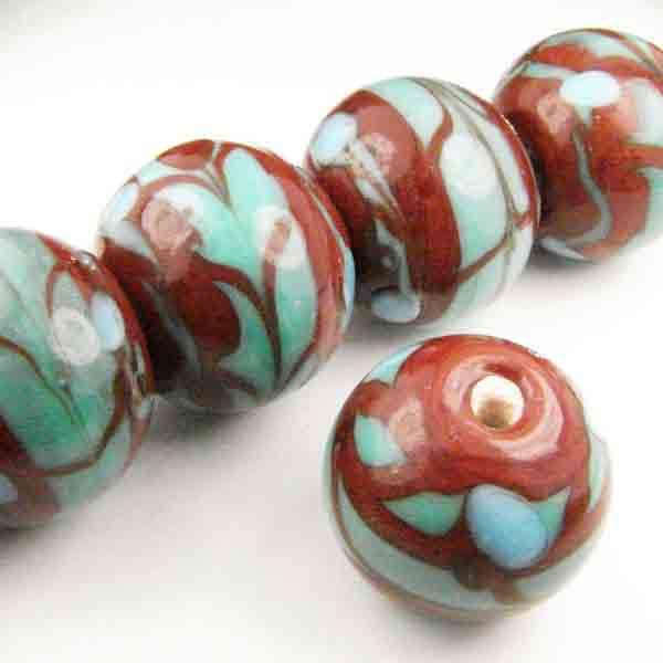 14MM Brown Ball with Green Swirls