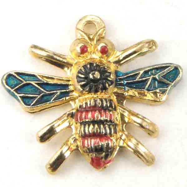 16x18MM Gold Bee With Green, Red and Black Detail