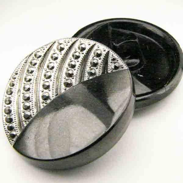 18MM Jet with Silver Marcasite Button