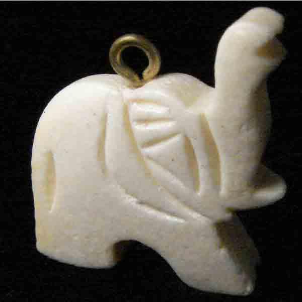 23X19MM White Bone Elephant With Brass Hanging Loop