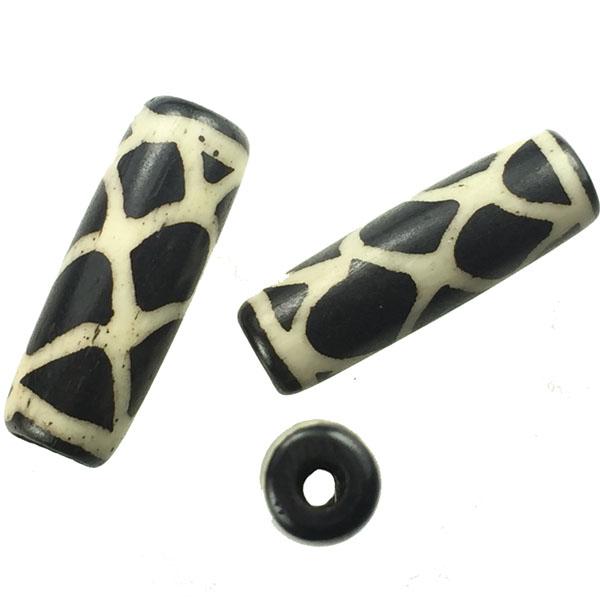 25x8MM Dark Brown and White Giraffe Print Bone Cylinder