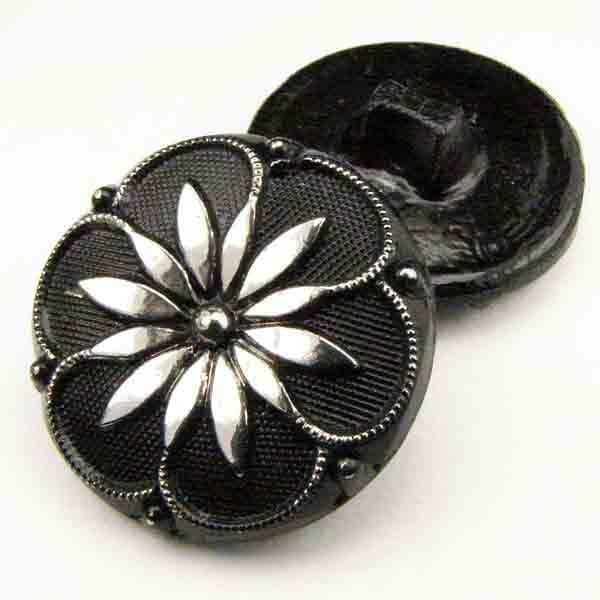 27MM Jet Glass Floral Button