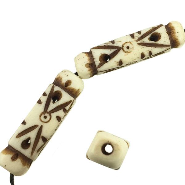 30x8MM Carved Antique White Bone Square Cylinder With 2.5MM Large Hole