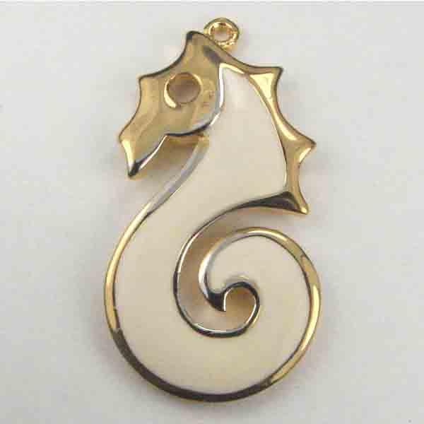 38X21MM Cast Gold With Ivory Enamel Seahorse