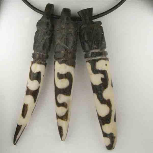 3 Inch White Bone Tusk Pendant With Dyed Brown Detail