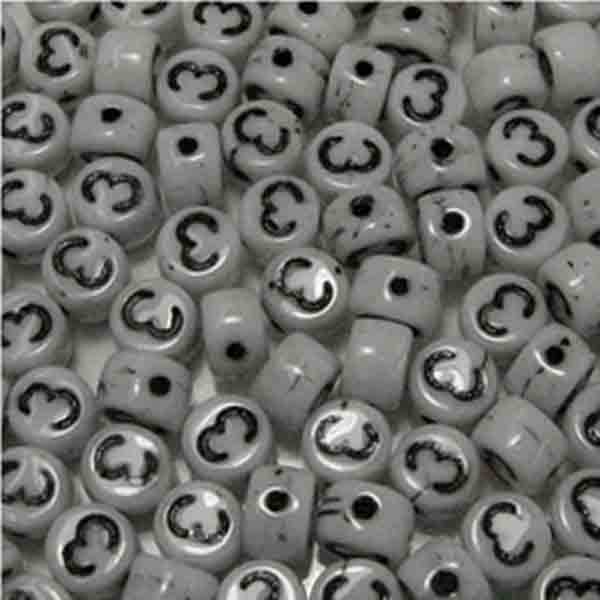 3 White With Black 6x4MM Number Bead