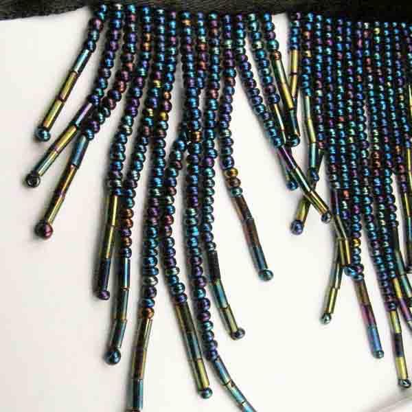 3 inch Blue Iris Seed and Bugle Bead Fringe