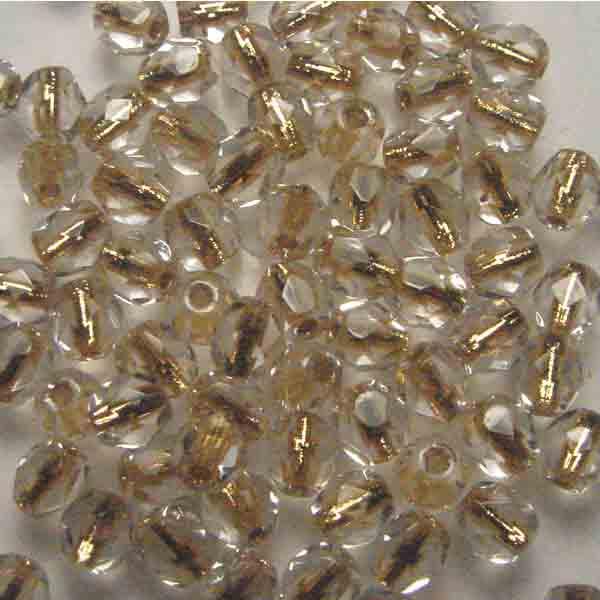 4MM Bright Gold Lined Crystal Fire Polish Round Ball