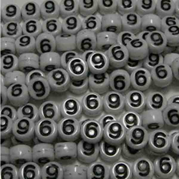 6 White With Black 6x4MM Number Bead