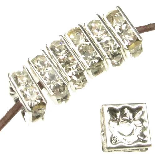 8MM Silver With Crystal Rhinestone Squaredelle