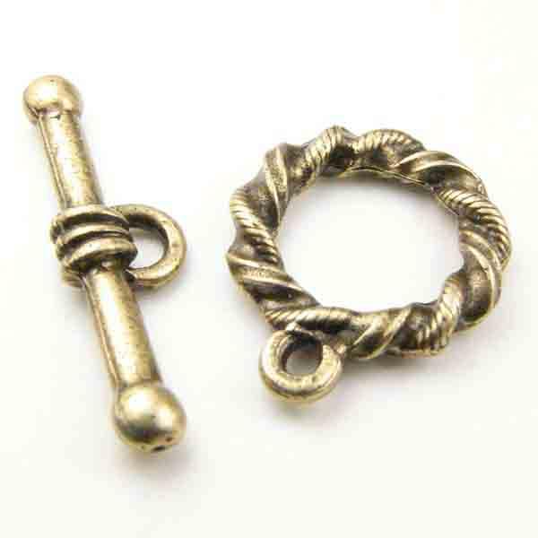 Antique Brass Plate 15MM Twisted Toggle Clasp