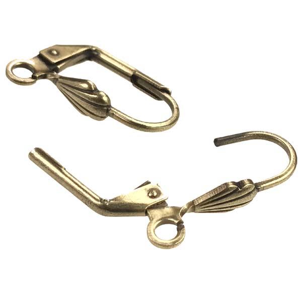 Antique Brass Plate 16x8MM Leverback With Floral Detail