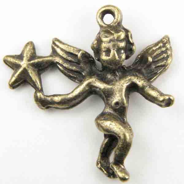 Antique Brass Plate 19x22MM Cherub With Star