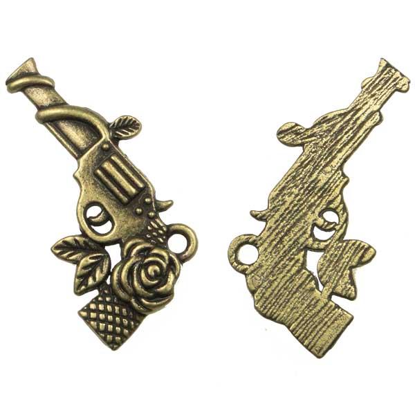 Antique Brass Plate 19x31MM Gun with Rose