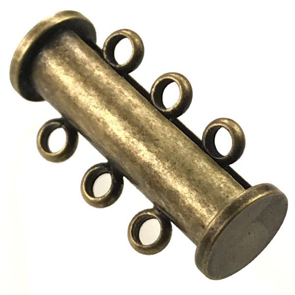 Antique Brass Plate 3 Strand 20x10MM Magnetic Tube Slide Clasp