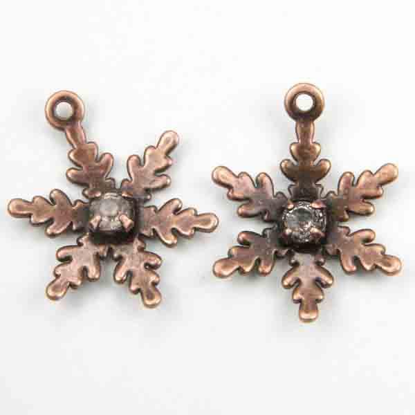 Antique Copper Plate 11MM Snowflake With Crystal Rhinestone