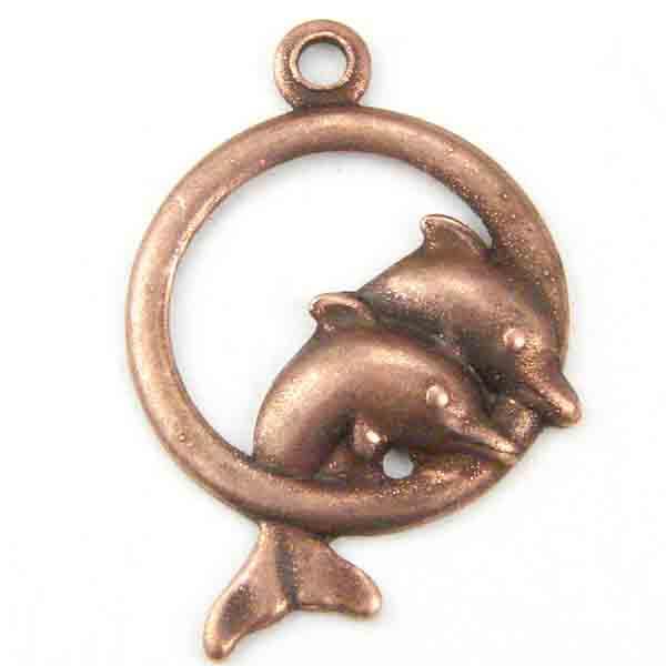 Antique Copper Plate 12MM Dolphin In Hoop