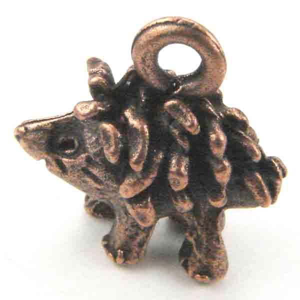 Antique Copper Plate 12x15MM Cast 3-D Hedgehog