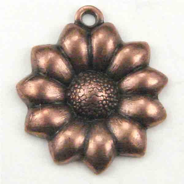 Antique Copper Plate 13mm Blossom Pendant